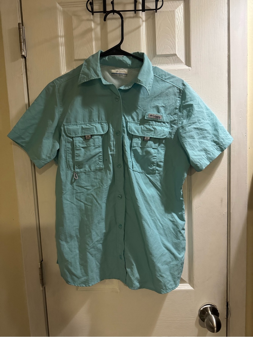 Columbia PFG Short Sleeve Shirt Aqua Blue Size XS